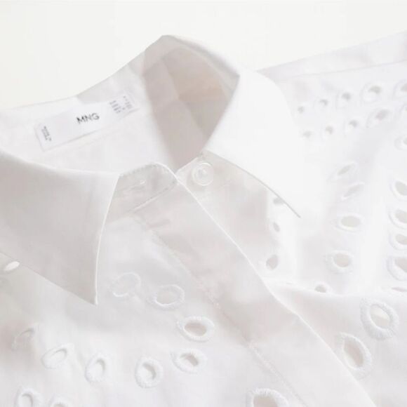 Mango Poplin Cotton Openwork Embroidered Shirt New - Picture 8 of 8
